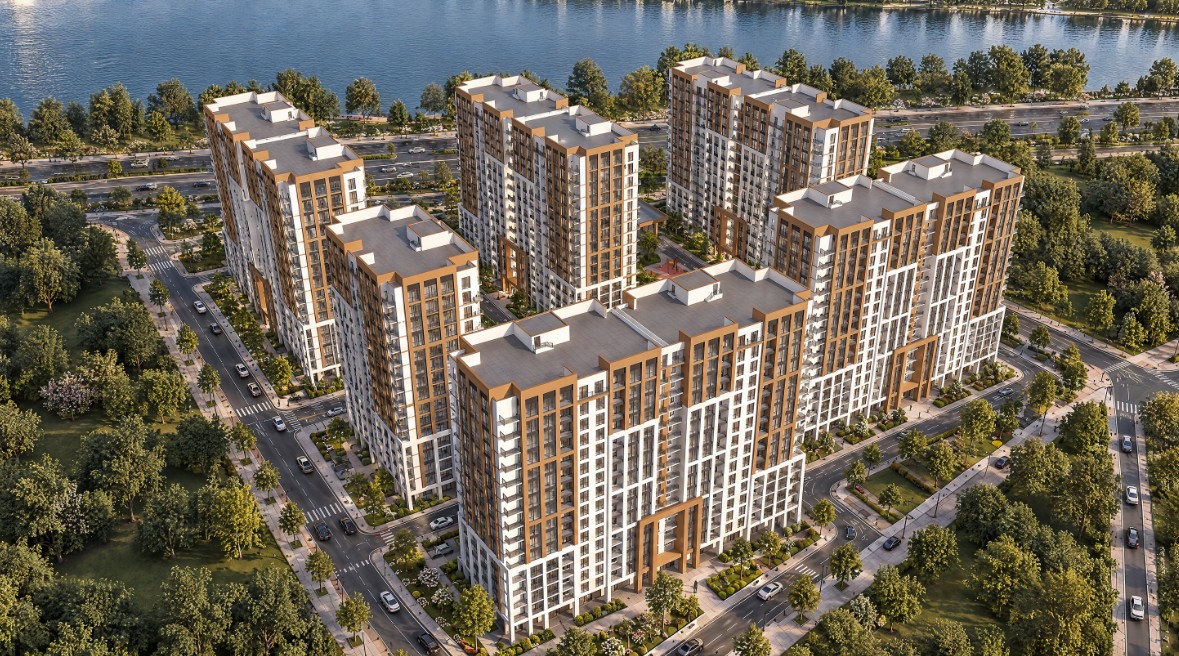 Laguna Park göl yaxınlığında quşbaxışı render